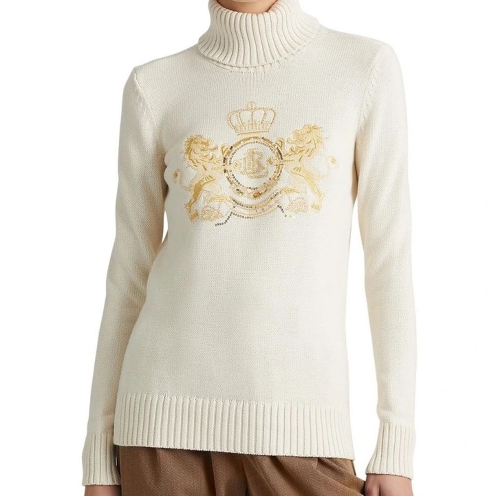 NWT Lauren Ralph Lauren Intarsia-Knit Cotton Turtleneck Sweater XS